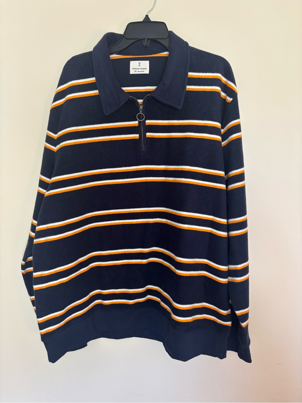 Men's Navy Zip-Front Striped Pullover Sweater